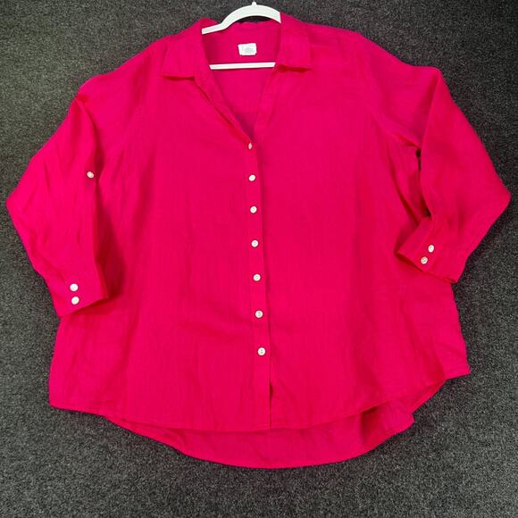 Sigrid Olsen Linen Top Shirt Blouse Button Down Fuscia Pink Long Sleeve 1X - Picture 1 of 7
